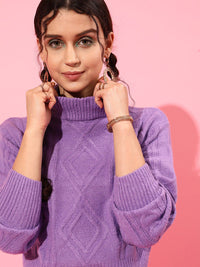 STREET 9 Women Purple Cable Knit Acrylic Pullover