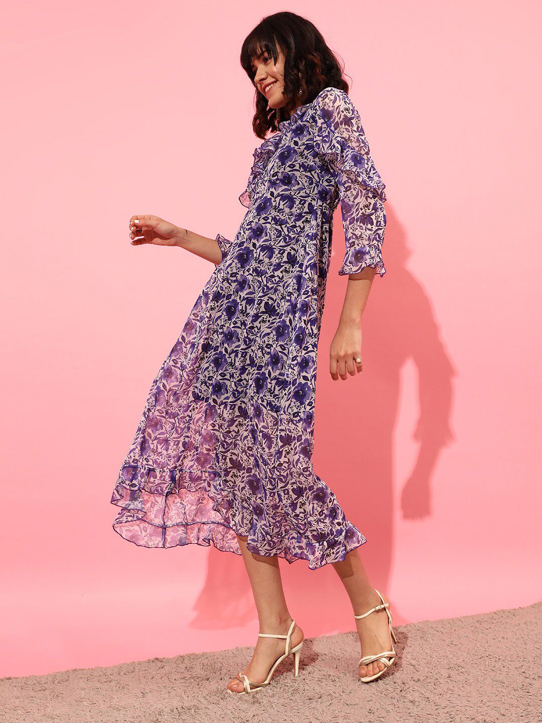 STREET 9 Floral Printed V Neck A-Line Maxi Dress