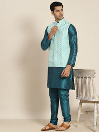 SOJANYA Men Teal Ethnic Motifs Embroidered Kurta with Churidar