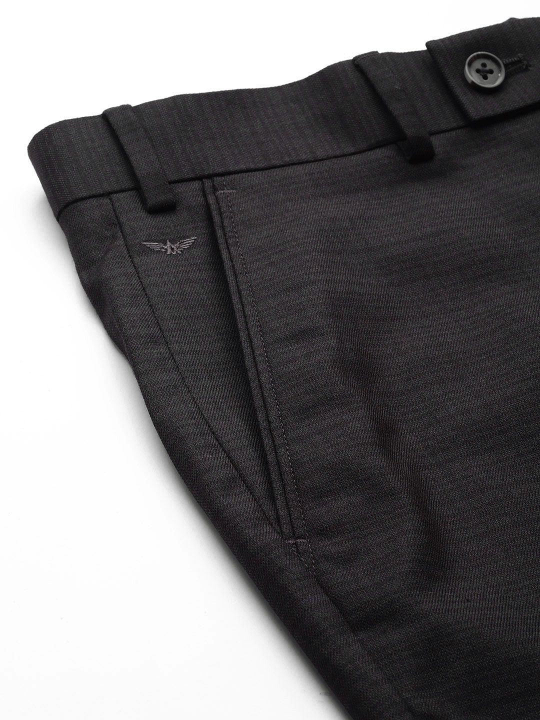 Park Avenue Men Charcoal Black Checked Smart Fit Formal Trousers