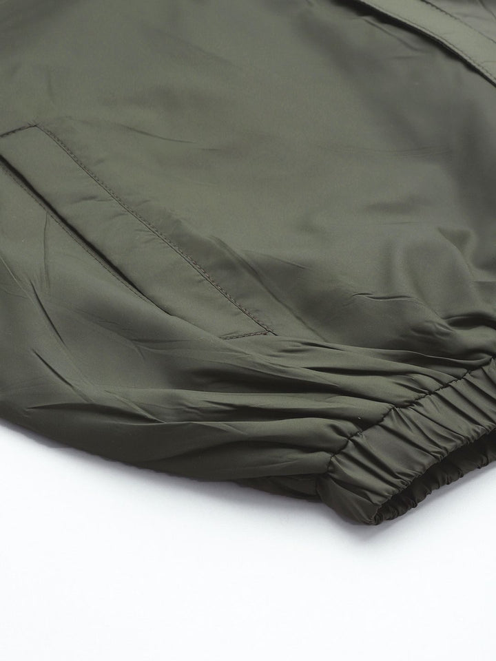 ether Men Olive Green & White Tailored Jacket with Striped Detail