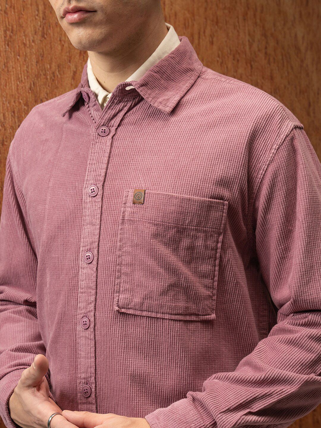 Locomotive Premium Men Pink Oversized Corduroy Solid Overshirt