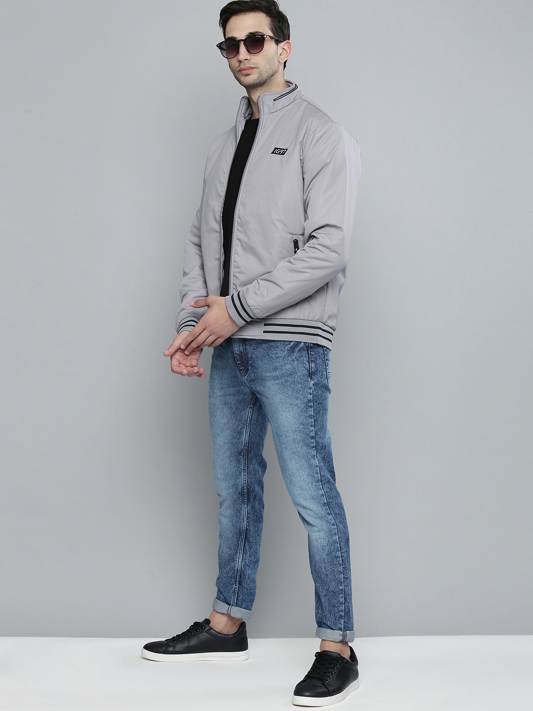 The Indian Garage Co Men Grey Bomber Jacket