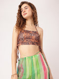 DressBerry Y2K Dominance Halter Tie-Up Ruched Crop Top