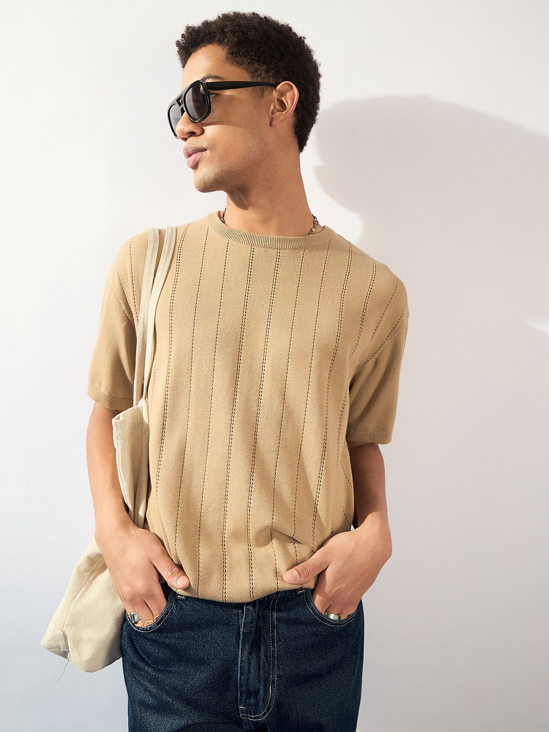 DENNISON Men Oversized Round Neck Knitted T-Shirt