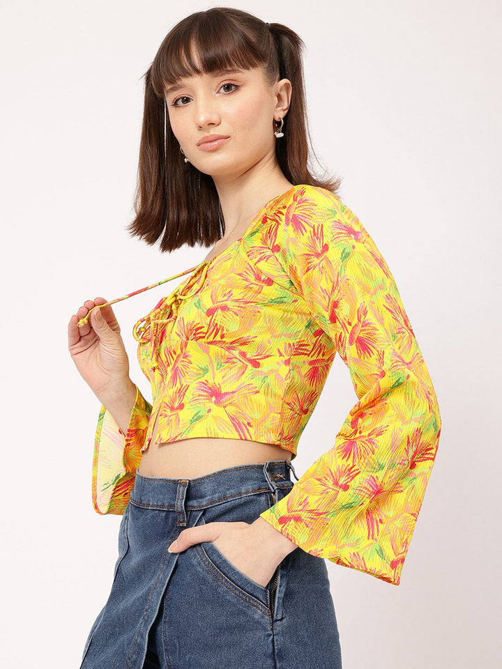 DressBerry Petal Prowess Floral Print Tie-Ups Top with Slit