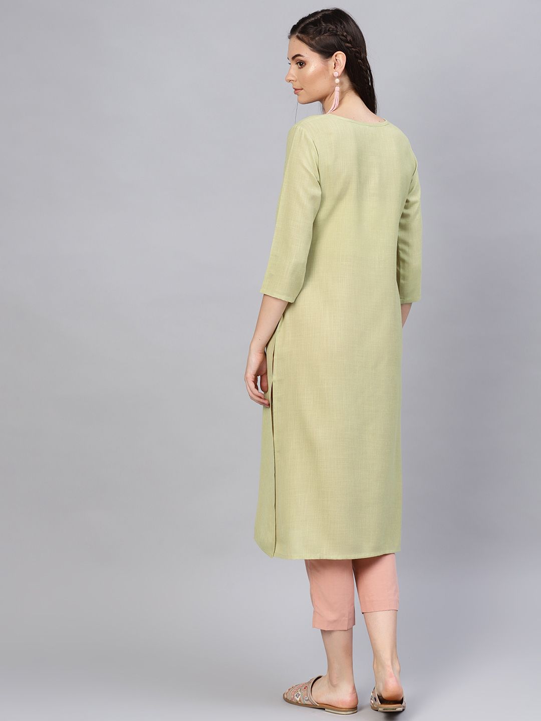 SOJANYA Kurta Lurus Pepejal Hijau Wanita