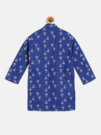SOJANYA Boys Royal Blue Cotton Boat Printed Straight Kurta