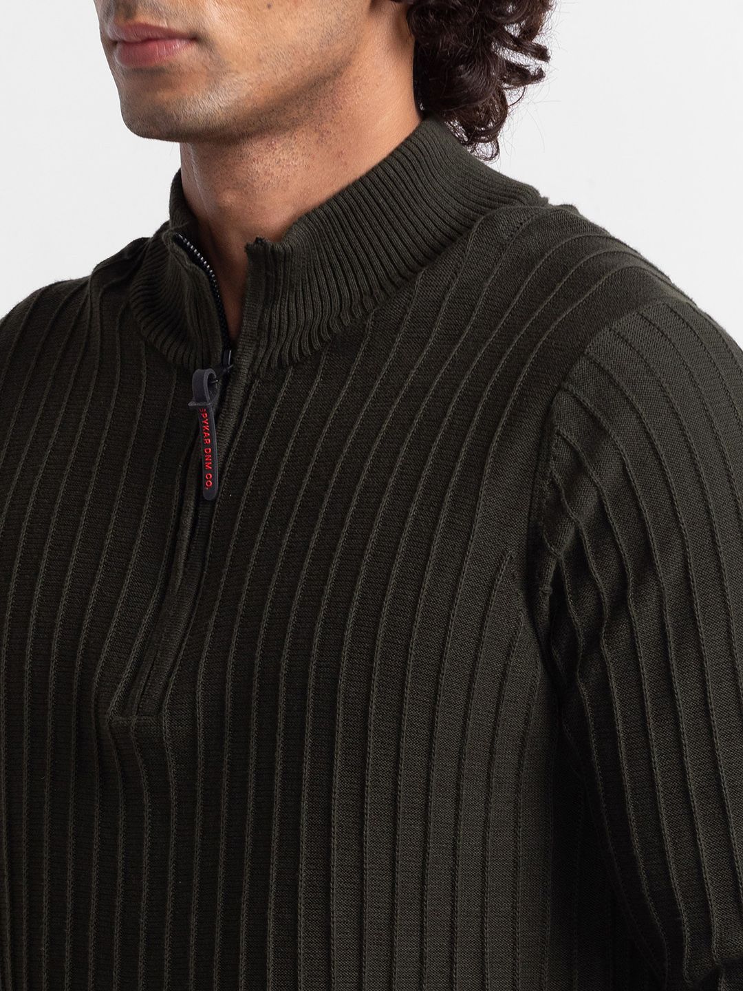 SPYKAR Pure Cotton Mock Collar Cable Knit Pullover Sweater