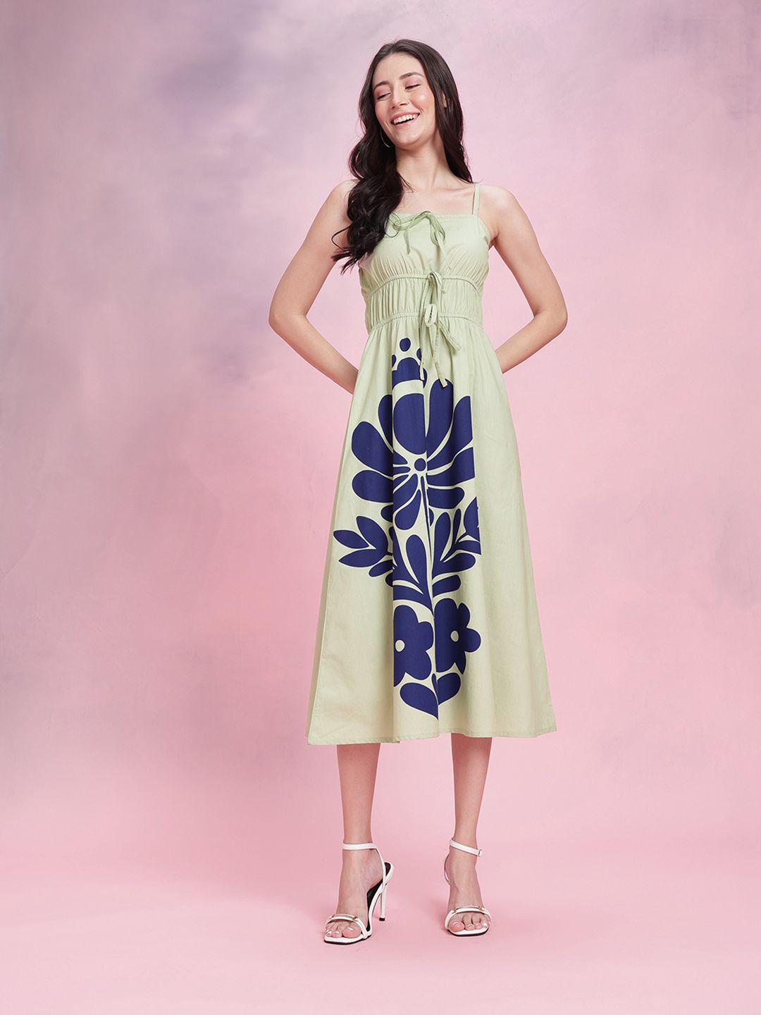 DressBerry Floral Print Pure Cotton A-Line Midi Dress