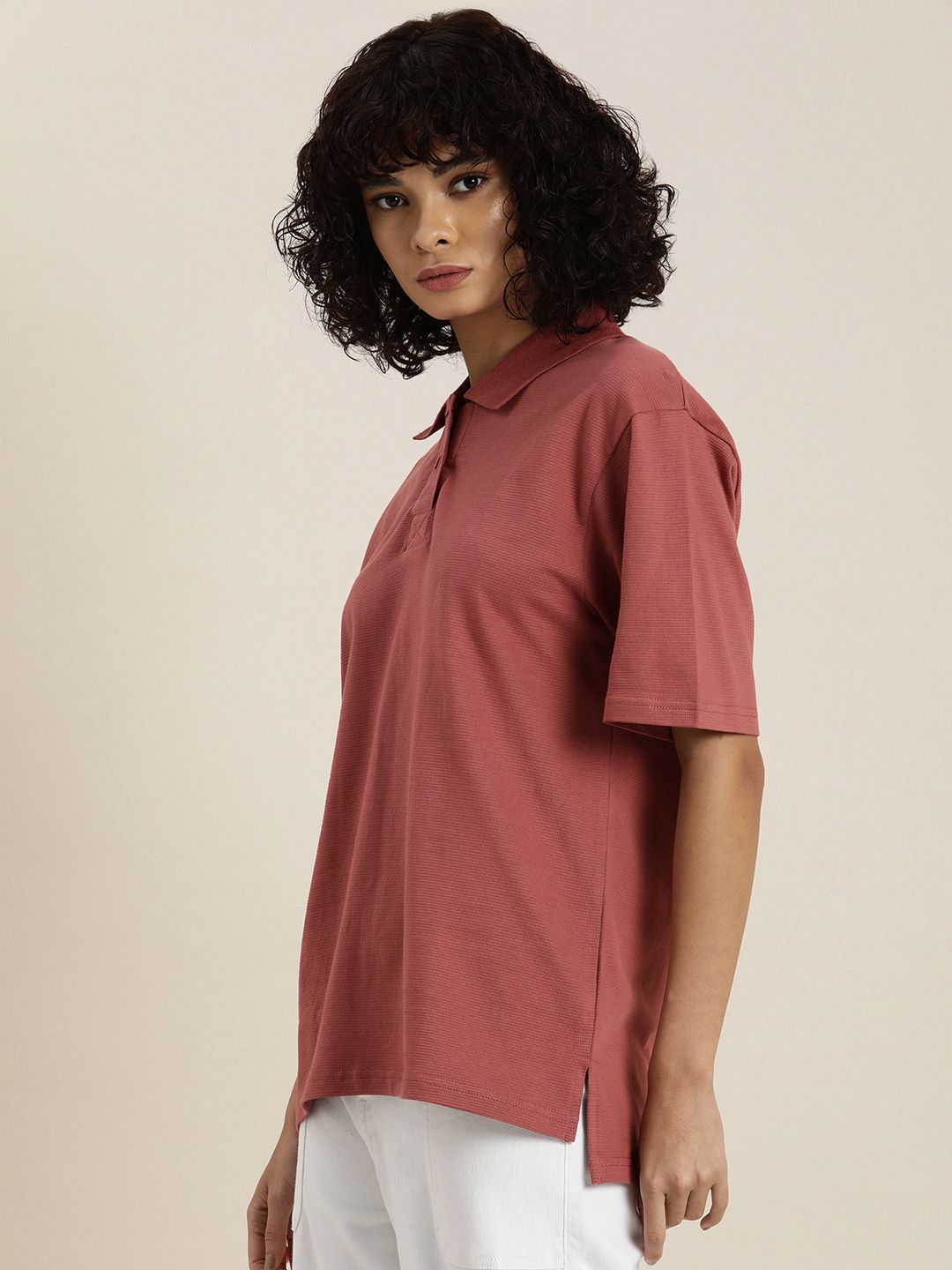 DILLINGER Womens Honeycomb Structure Oversized Polo T-shirt