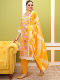 Vishudh Floral Printed Regular Thread Work Pure Cotton Kurta with Trousers & With Dupatta