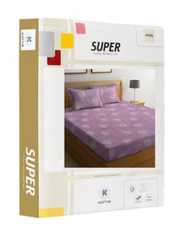 KLOTTHE Purple & White Floral-Printed 130GSM Pure-Cotton Fitted Double King Bedsheet Set