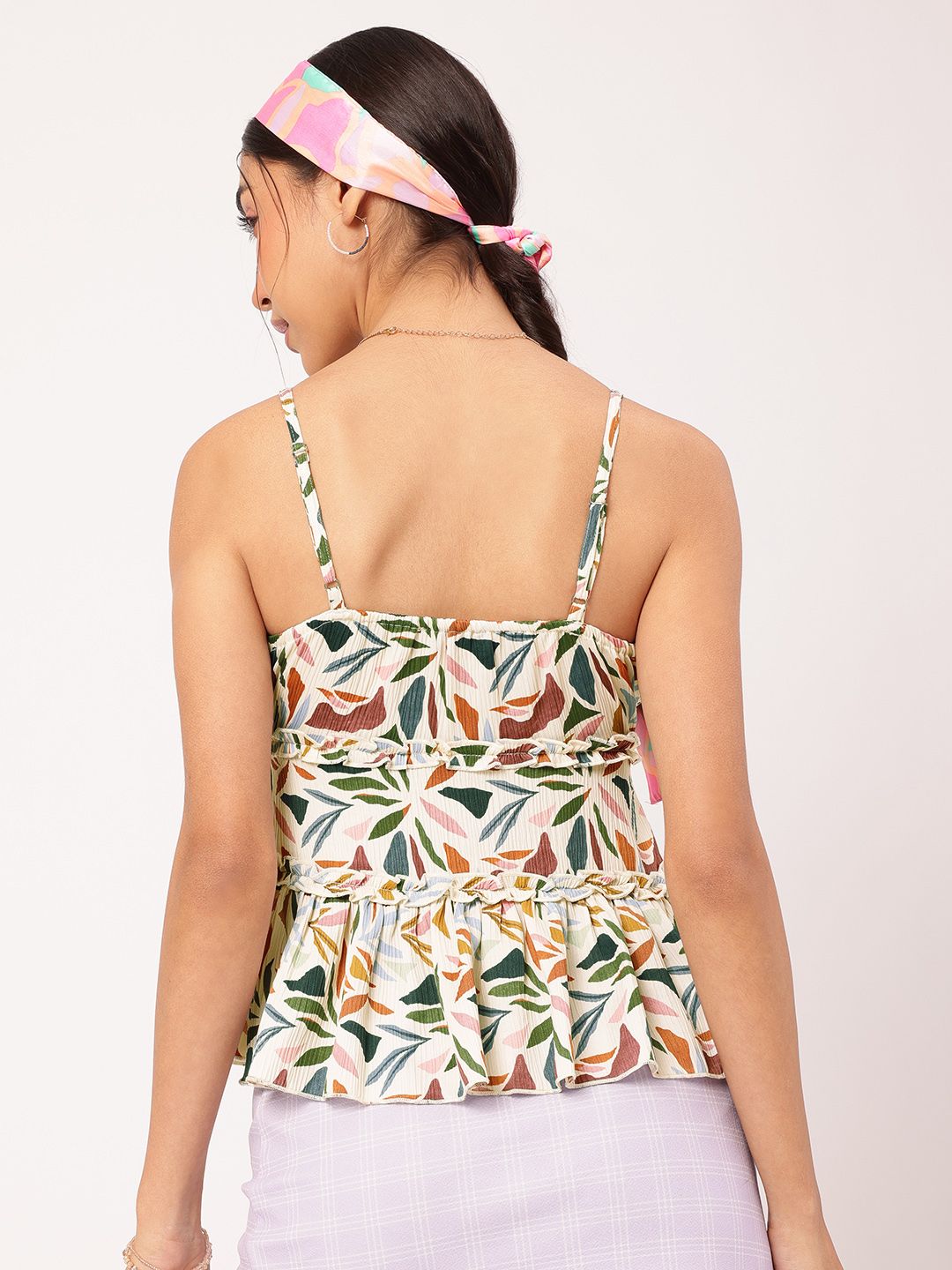 DressBerry Radiant Ruffles Crinkled Strappy Printed Tiered Top