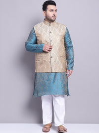 SOJANYA PLUS Ethnic Woven Design Regular Straight Kurta & Pyjamas With Nehru Jacket
