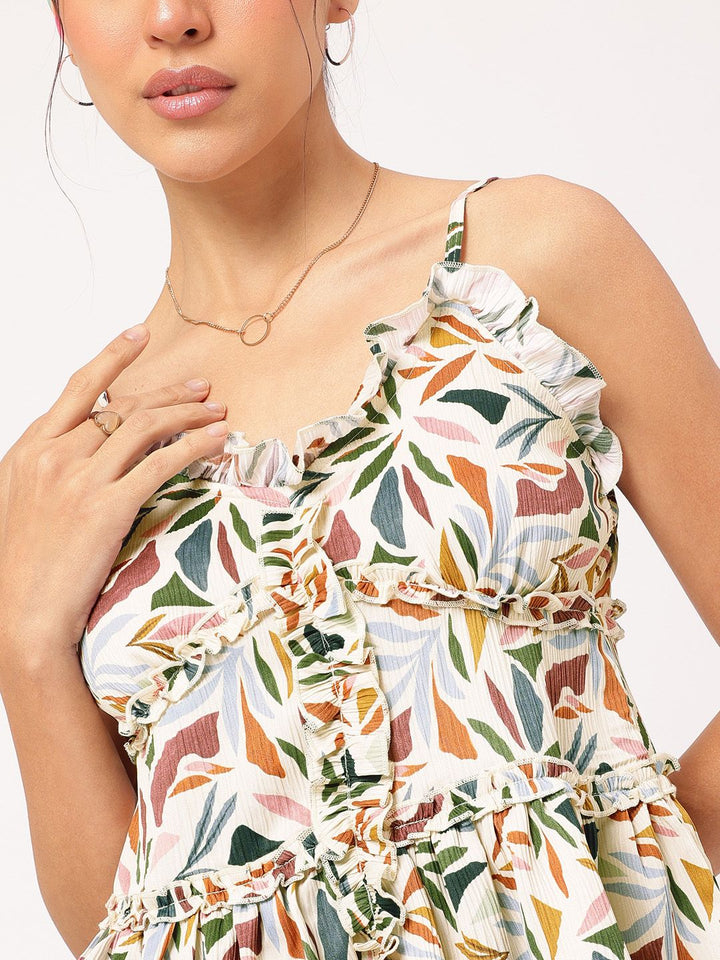 DressBerry Radiant Ruffles Crinkled Strappy Printed Tiered Top