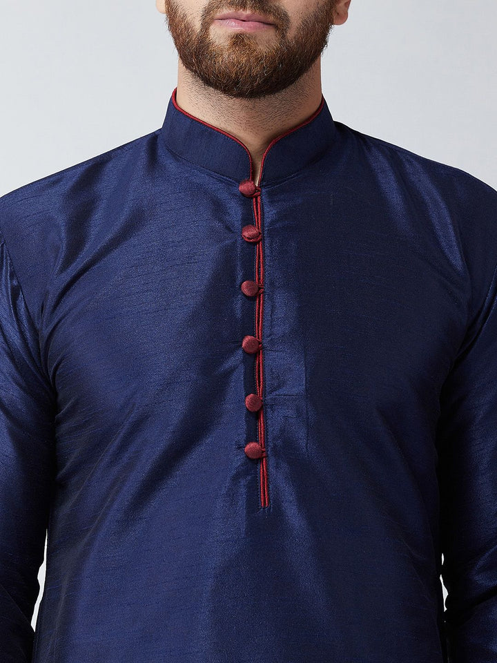 SOJANYA Lelaki Navy Blue Solid Kurta Lurus