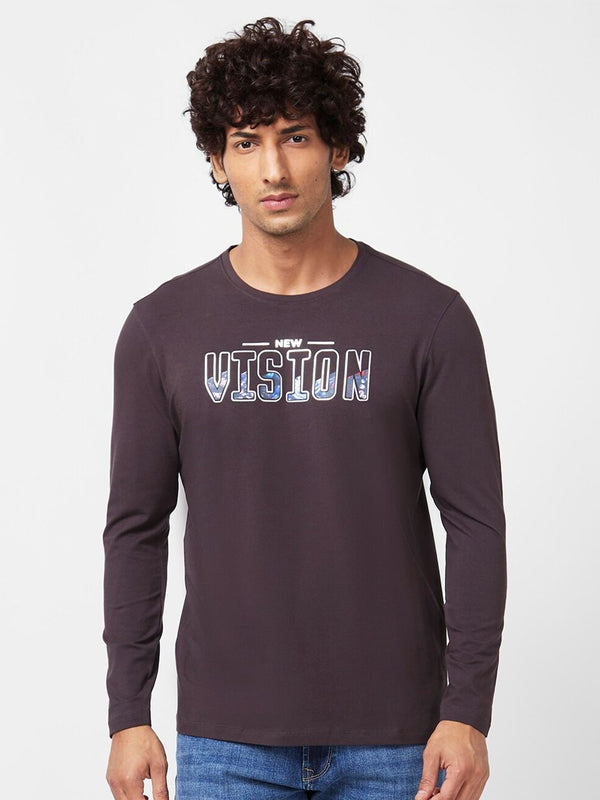 Spykar Men Typography Grey dicetak t-shirt Slim Fit