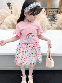 YK Girls Printed Round Neck Short Sleeves Pure Cotton Top With Skirt