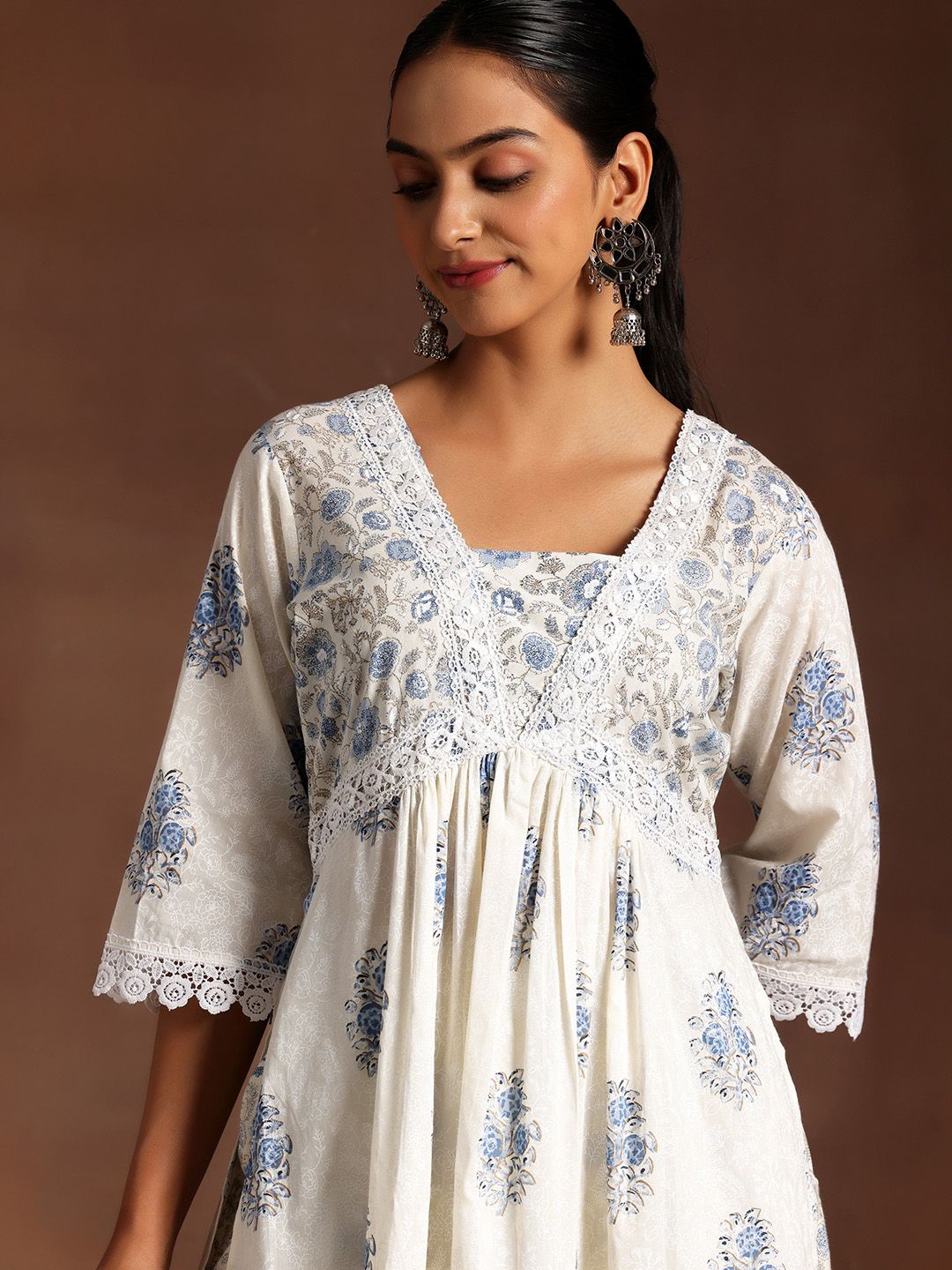 Libas Floral Printed High Slit Pure Cotton Kurta with Salwar & Dupatta