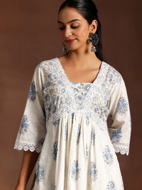 Libas Floral Printed High Slit Pure Cotton Kurta with Salwar & Dupatta
