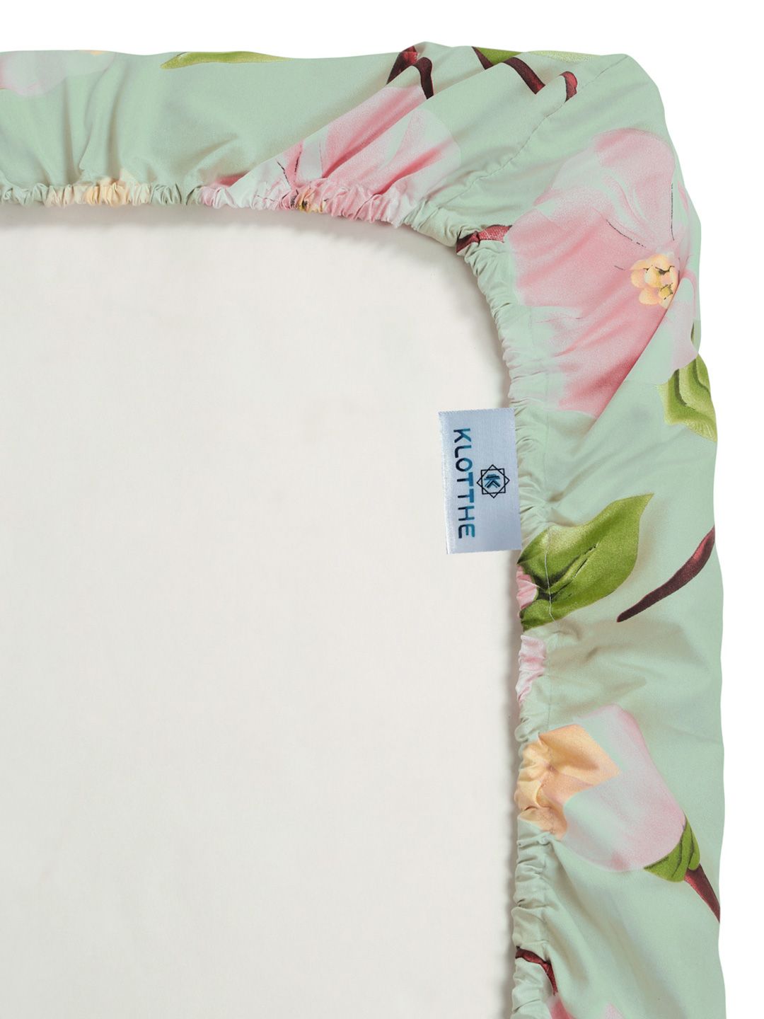 KLOTTHE Green & Yellow Floral Printed Fitted 300 TC Single 7D Bedsheet With Pillow Cover