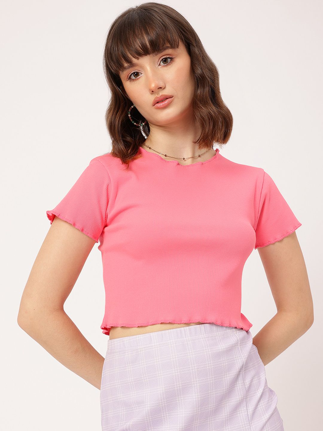 DressBerry Comfy Couture Ribbed Lettuce Hem Top