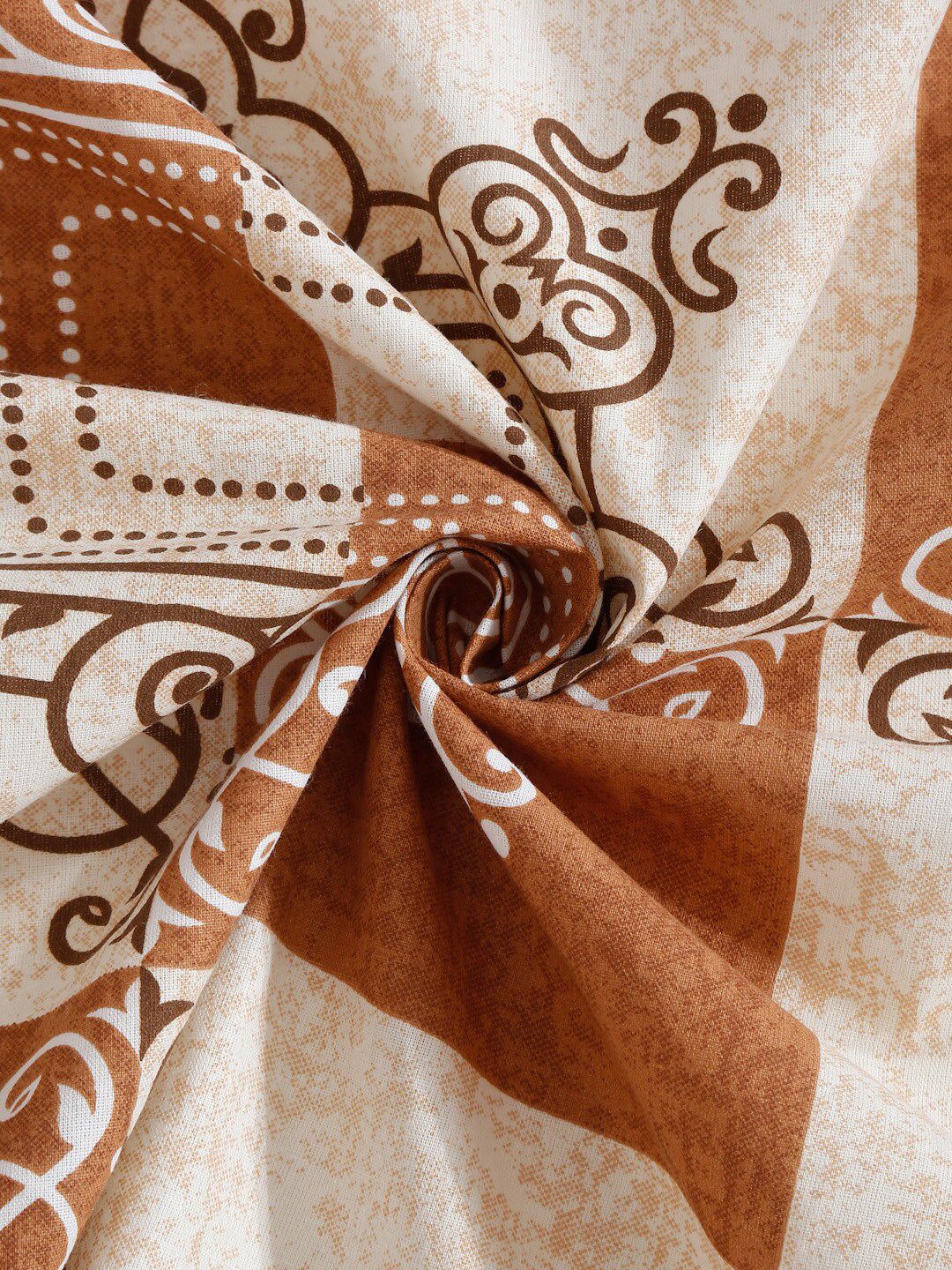 KLOTTHE Beige Floral Pure Cotton 400 TC Fitted Super King Superfine Bedsheet with 2 Pillow Covers-270 x 270 cm