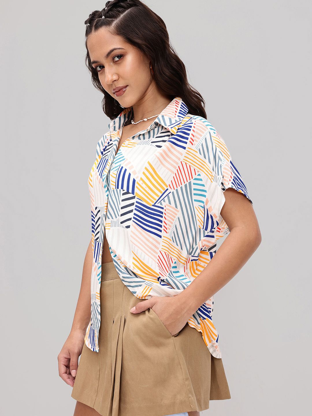 DressBerry Follow My Geometry Printed Button-It-Up Shirt