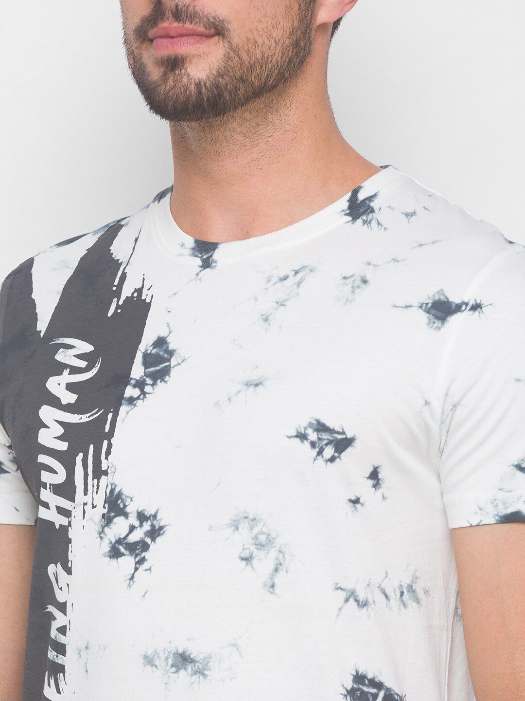 Being Human Men Grey & White Printed T-shirt