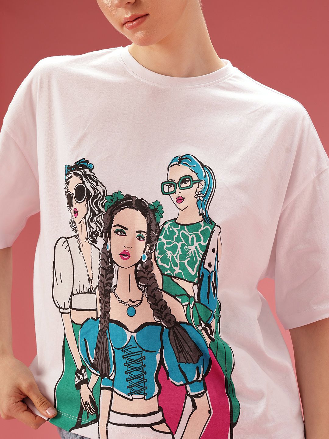 DressBerry Printed Drop-Shoulder Sleeves Oversized Pure Cotton T-shirt
