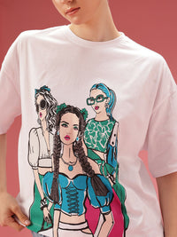 DressBerry Printed Drop-Shoulder Sleeves Oversized Pure Cotton T-shirt