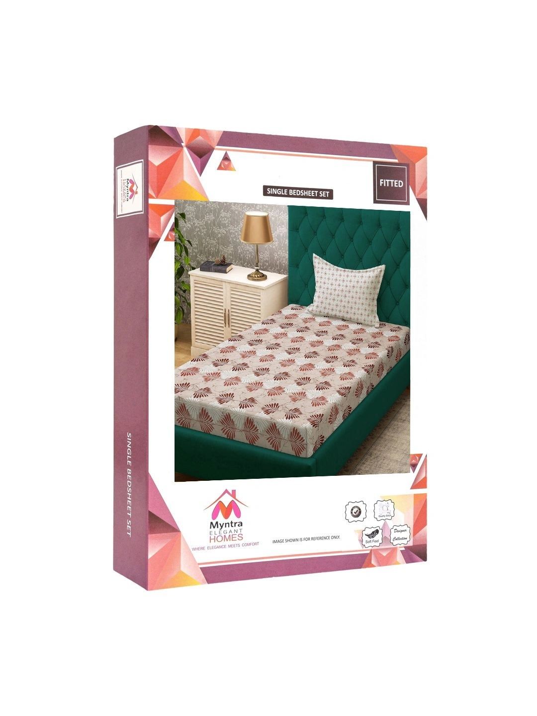 Myntra Elegant Homes Beige Floral 400 TC Single Bedsheet with 1 Pillow Covers
