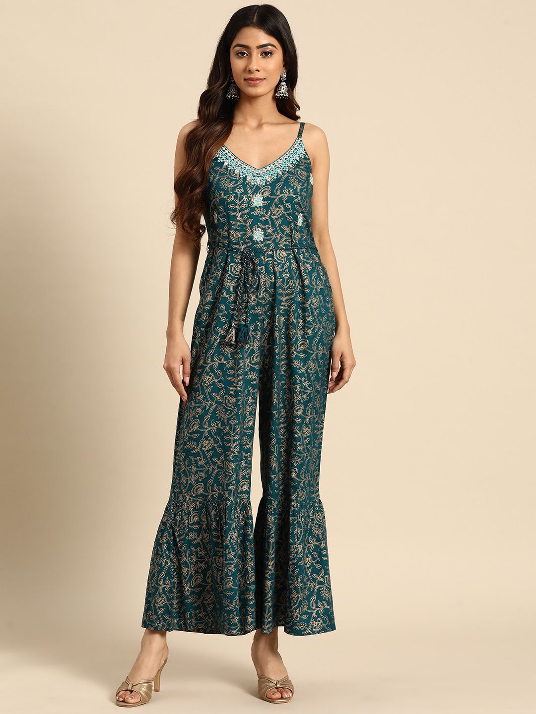 all about you Ethnic Motif Printed Shoulder Straps Embroidered Jumpsuit