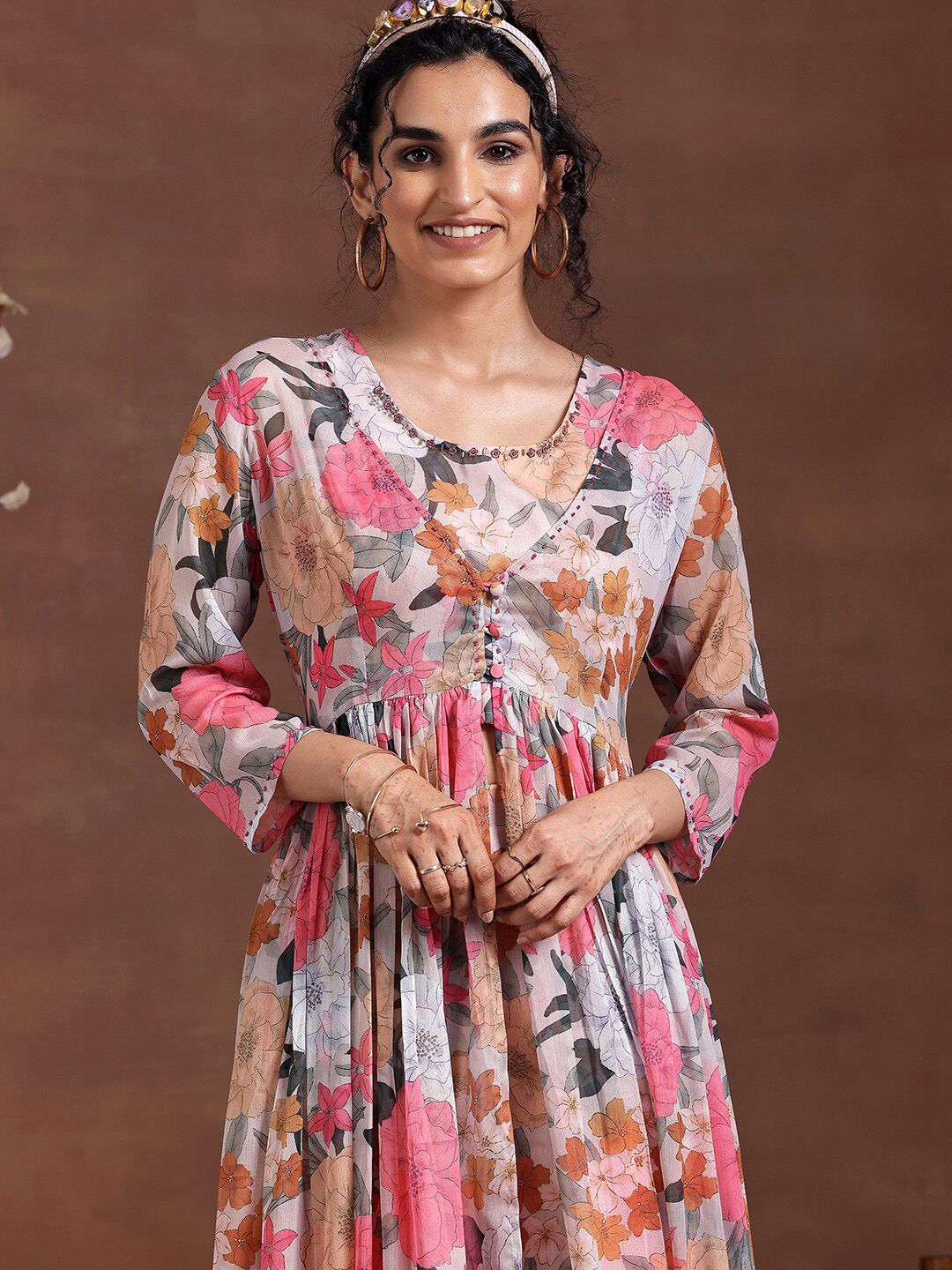 Libas Women floral Printed Tunic, Shrug & Palazzos Co-Ords Co-Ords
