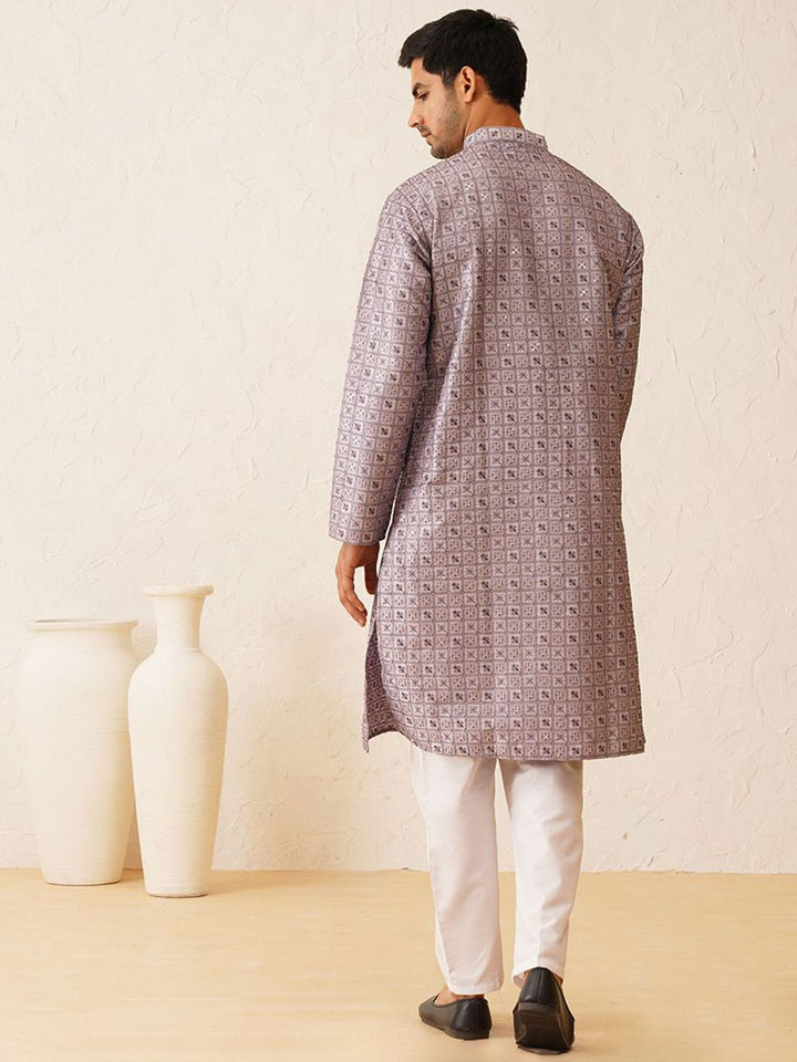 SOJANYA LUXE Ethnic Motifs Embroidered Regular Cotton Silk Thread Work Kurta with Pyjamas