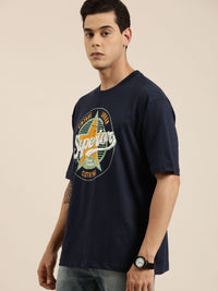 DILLINGER Men Navy Blue Printed Pure Cotton Oversized T-shirt