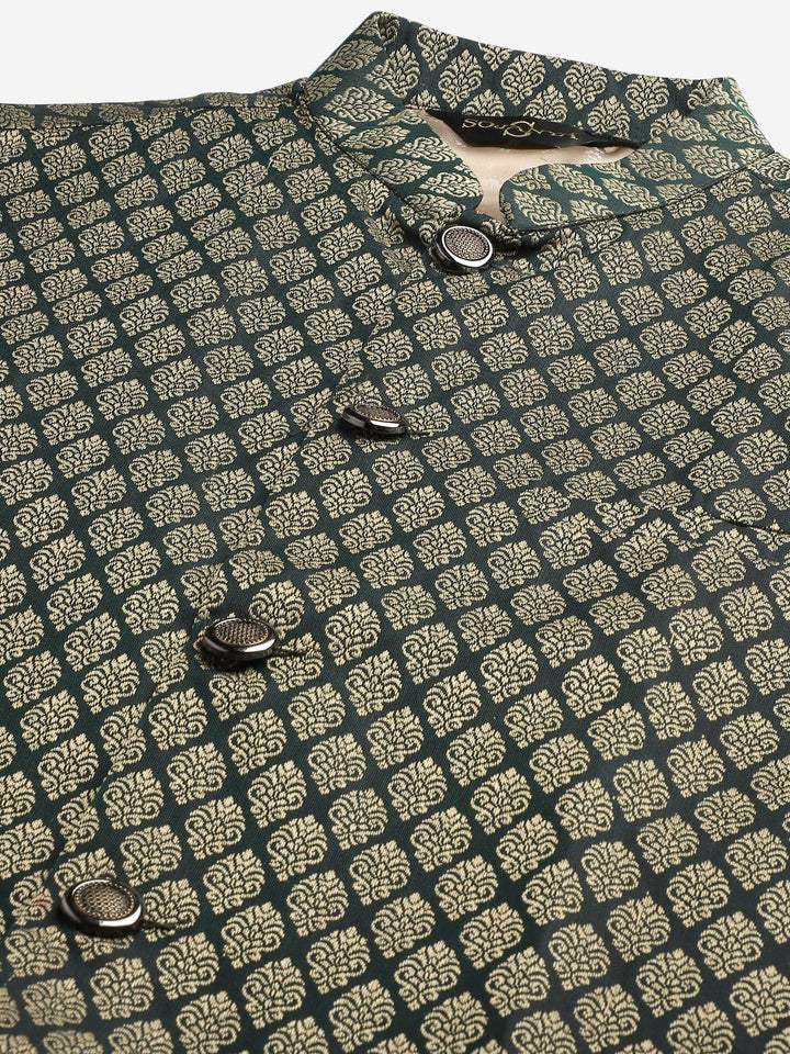 SOJANYA Kurta Motif Etnik Hijau Lelaki dengan Jaket Churidar & Nehru