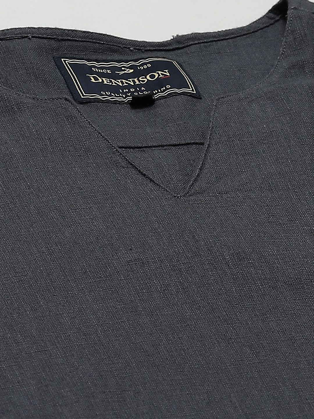 DENNISON Men Charcoal Grey Solid Comfort Fit Straight Kurta