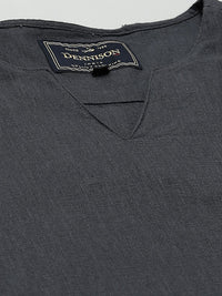 DENNISON Men Charcoal Grey Solid Comfort Fit Straight Kurta