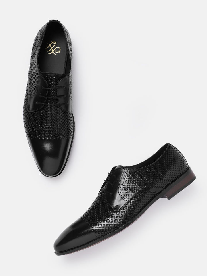 House of Pataudi Men Perforated Detailing Formal Derbys