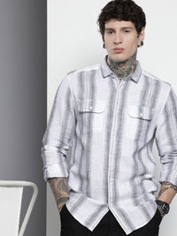 The Indian Garage Co Men Slim Fit Striped Double Flap Casual Shirt