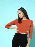 STREET 9 Women Chic Rust Solid Cropped Top