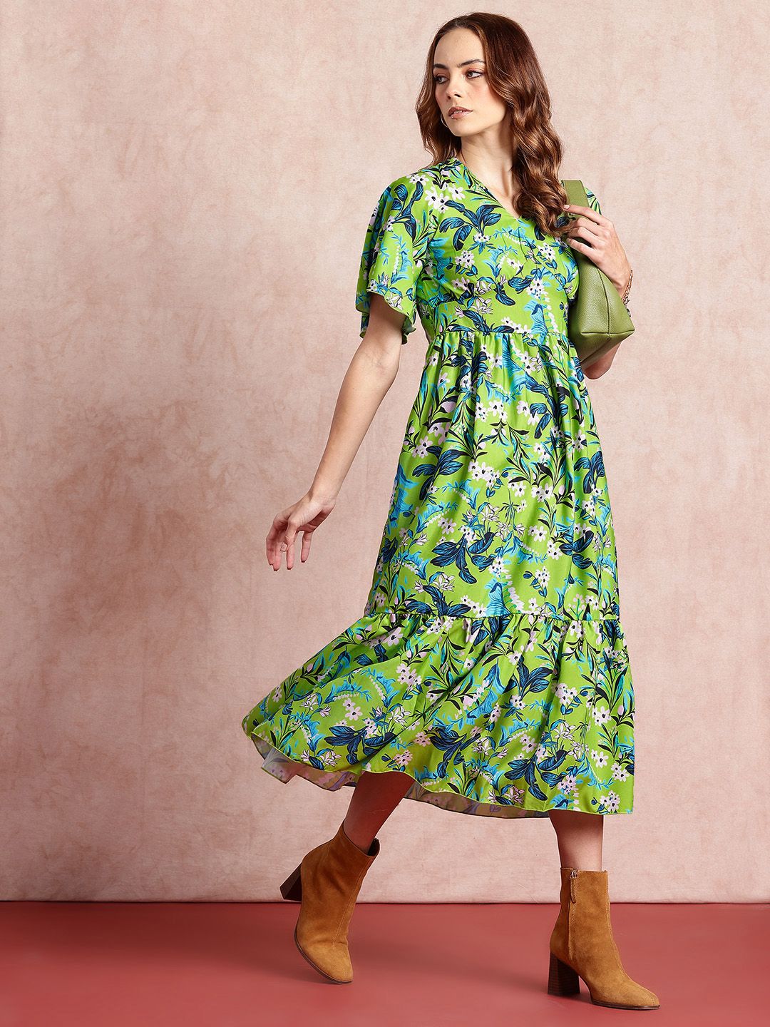 all about you Floral Print Flared Sleeve Fit & Flare Midi Dress
