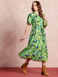 all about you Floral Print Flared Sleeve Fit & Flare Midi Dress