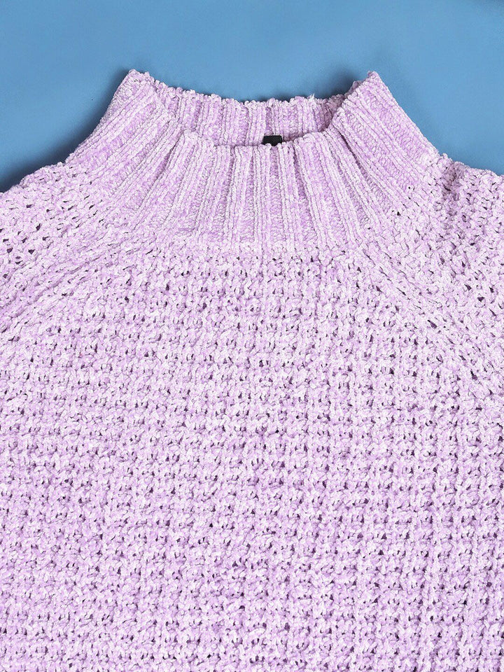 Tokyo Talkies Lavender Open Knit Turtle Neck Crop Acrylic Pullover Sweater