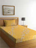 KLOTTHE Yellow & White Floral Pure Cotton 400 TC Single Cadar Dengan Sarung Bantal