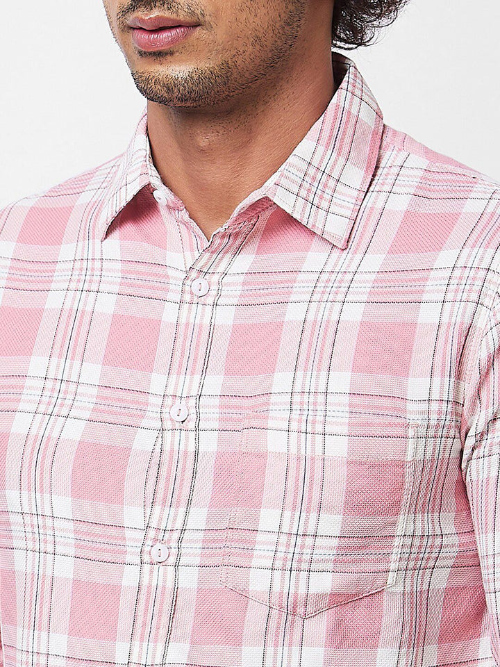 Spykar Spread Collar Lengan Panjang Kapas Memeriksa Baju Kasual