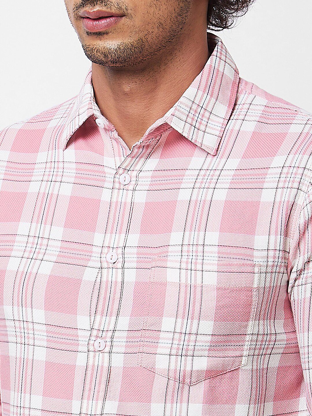 Spykar Spread Collar Lengan Panjang Kapas Memeriksa Baju Kasual