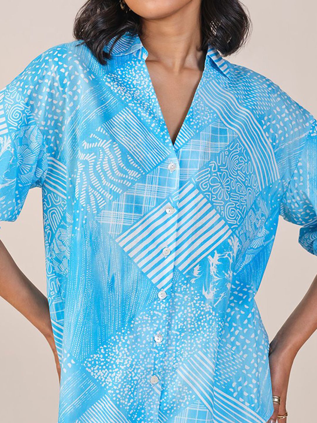 AND Shirt Style Printed Cotton Top